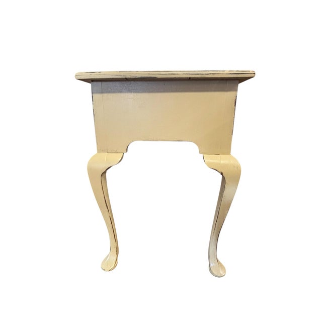 Vintage Queen Anne Cream Painted 3-Drawer Writing Desk Cottage Chic Vanity Table For Sale - Image 4 of 5
