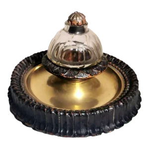Late 19th Century Napoleon III Style French Inkwell Made of Wood, Brass and Crystal