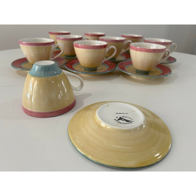 1980s Post Modern "Mallorca" Jade Raspberry Cups & Saucers by Ann Mallory Set- 10 Pieces For Sale - Image 4 of 11