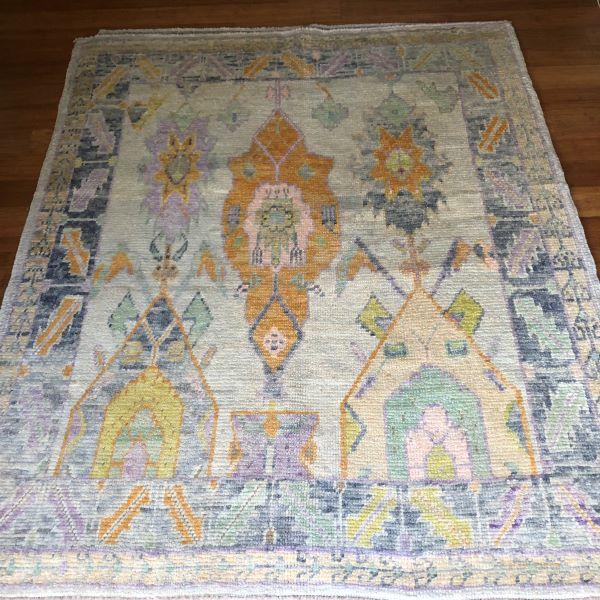 Contemporary Turkish Oushak Rug With Large Floral Design | 5'9" X 6'10" For Sale In Houston - Image 6 of 6