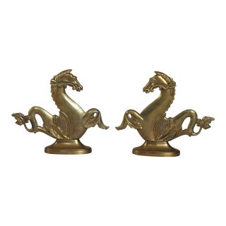 Italian Brass Hippocampus Bookends - a Pair For Sale