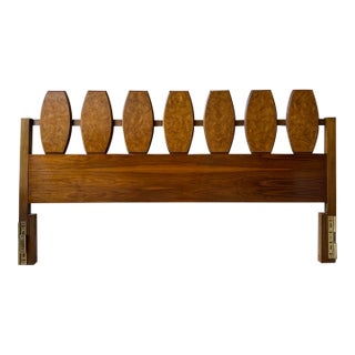 Mid Century Modern Walnut and Burl King Size Headboard For Sale