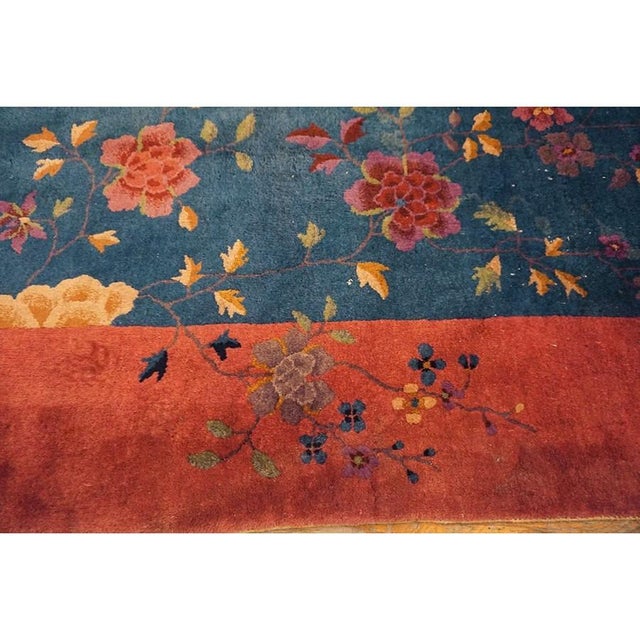 Charcoal Blue Open Field Antique 1920s Walter Nichols Wool Chinese Art Deco Carpet Rug For Sale - Image 8 of 10