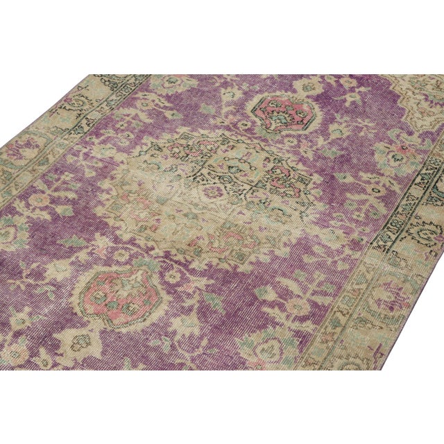 Distressed Vintage Runner in Purple With Beige Floral Medallion, by Rug ...