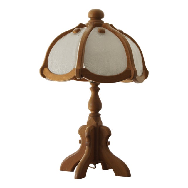 Wooden Table & Glass Lamp from Asmuth Leuchten For Sale