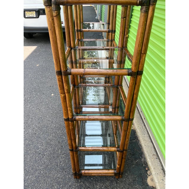1970s Vintage Crespi Style Rattan Etagere Bookshelf For Sale - Image 5 of 13