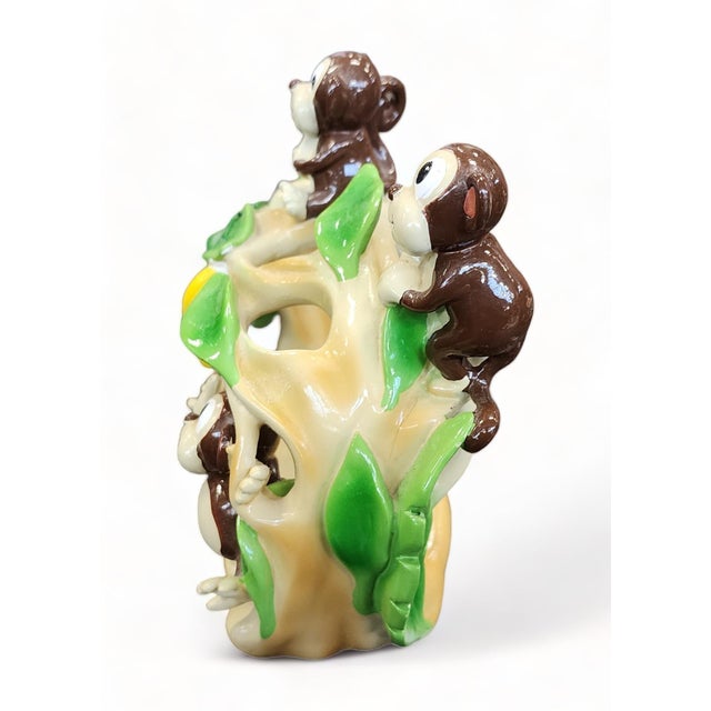 Vintage Child's Ceramic Monkey Themed Bathroom Toothbrush Holder Stand For Sale - Image 4 of 9