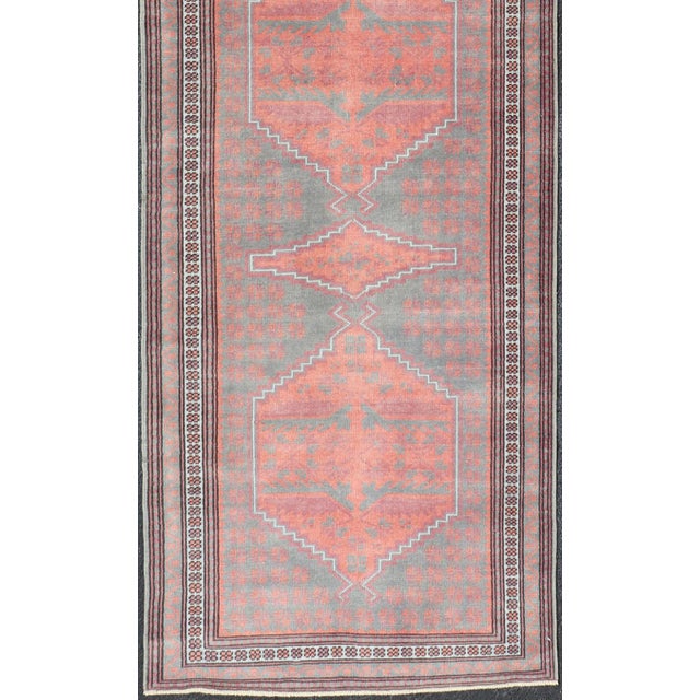 Vintage Turkish Oushak Runner in Soft Gray, Coral, and Soft Terracotta 2'9 X 11'6 For Sale - Image 4 of 13