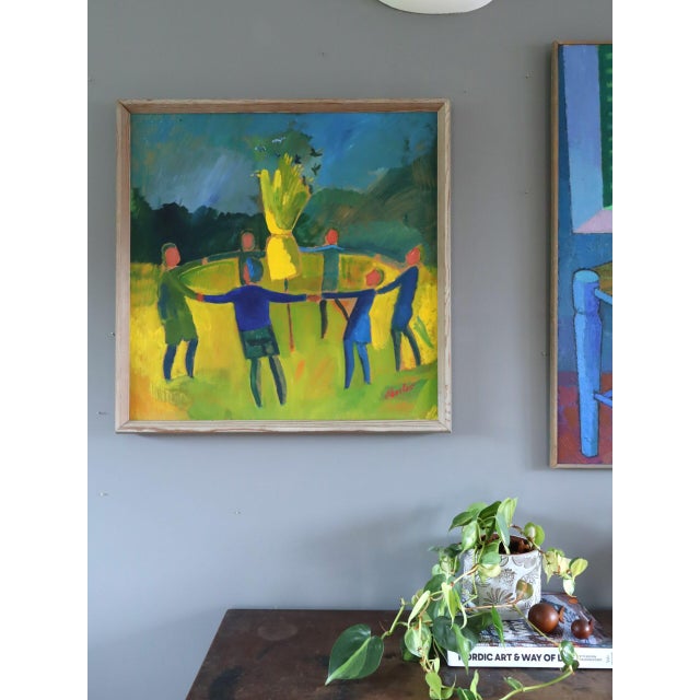Mid-Century Modern Mid-Century Modern 'Circle of Light' Vintage Original Figurative Landscape Oil Painting, Framed For Sale - Image 3 of 13
