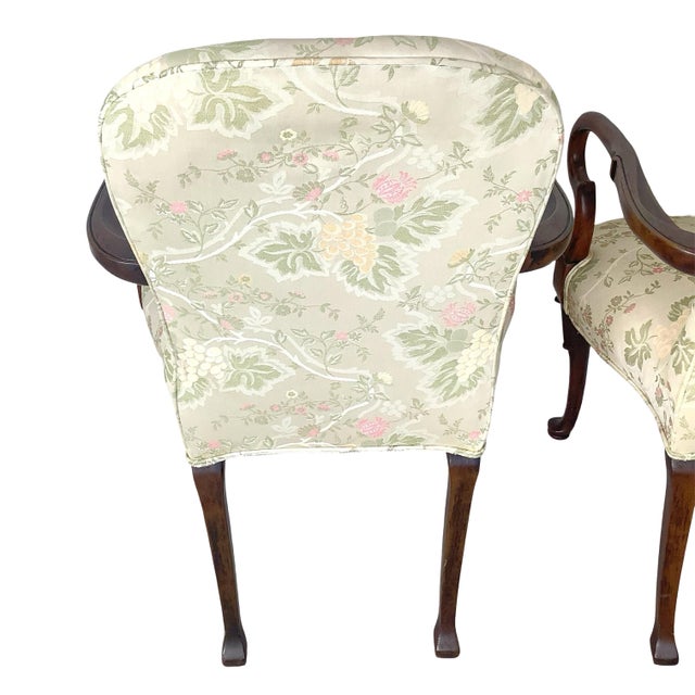Pair of Georgian Revival Armchairs, Vintage Floral Upholstery For Sale - Image 15 of 18