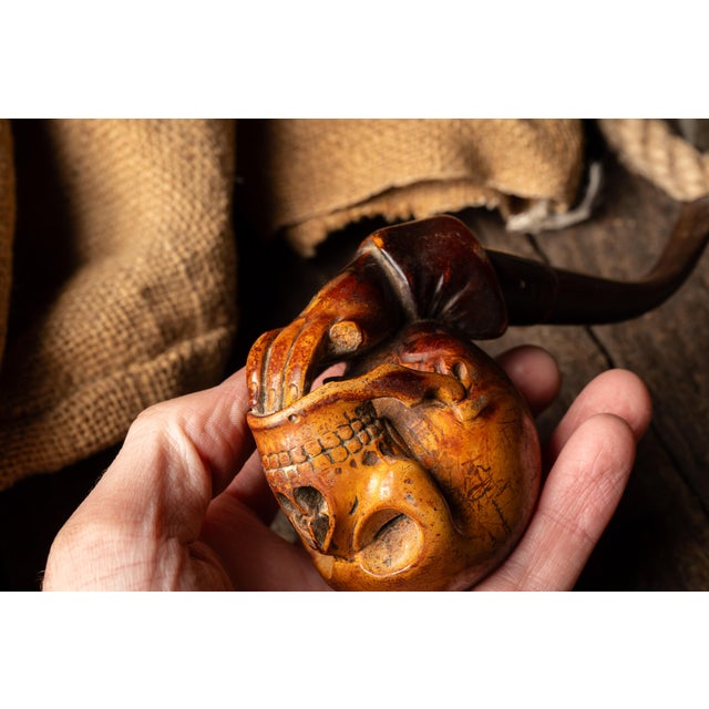 Vintage Memento Mori Skull Pipe With Cast Iron Hand Tray For Sale - Image 11 of 11