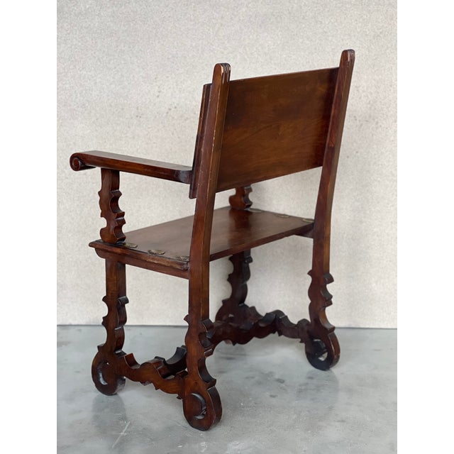 Wood 19th Century Spanish Colonial Altar Carved Armchairs With Wood Seat & Back For Sale - Image 7 of 11