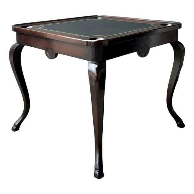 Vintage Queen Anne Leather Top Game Table For Sale