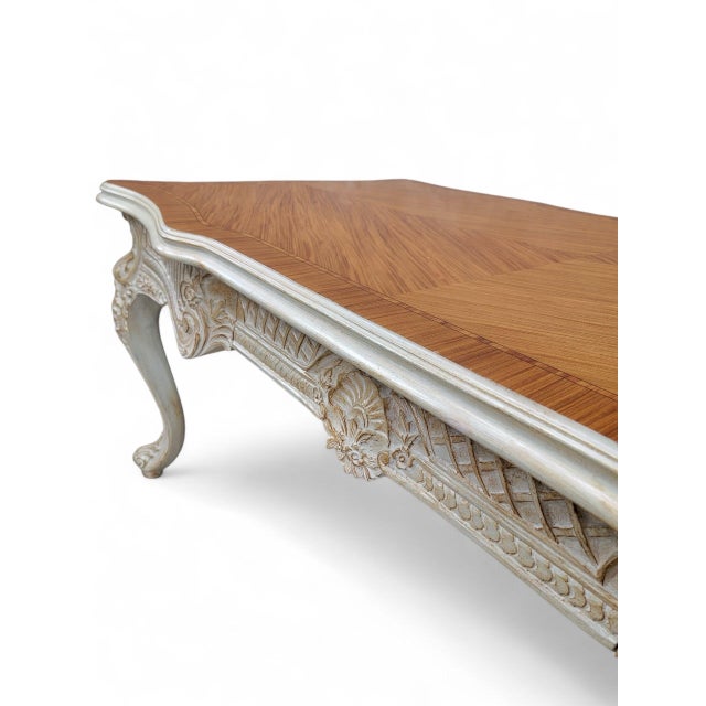 Vintage French Provincial Style Carved Antique White Writing Desk For Sale - Image 9 of 12