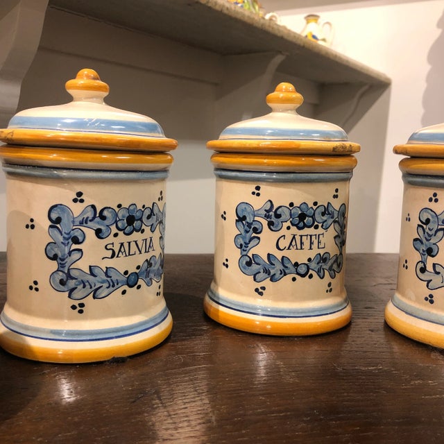 Ceramic Italian Hand Painted Ceramic Canister - Set of 5 For Sale - Image 7 of 11