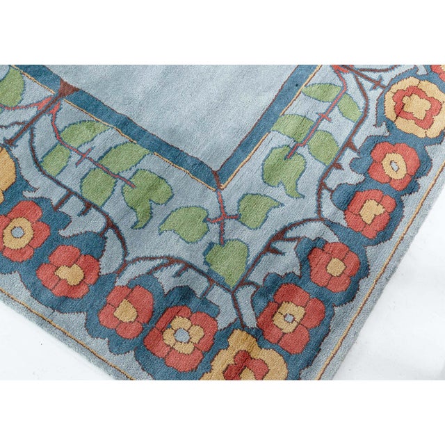Tranquil Blue Field With Rosettes Oversized Rug "Azurebloom" For Sale In New York - Image 6 of 8