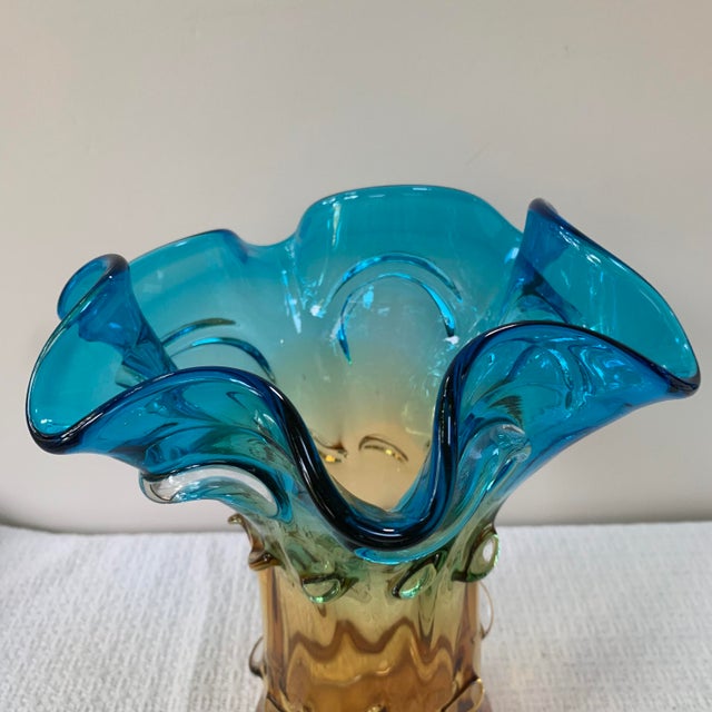Mid-Century Modern Murano Mid- Century Blown Art Glass Vase For Sale - Image 3 of 9