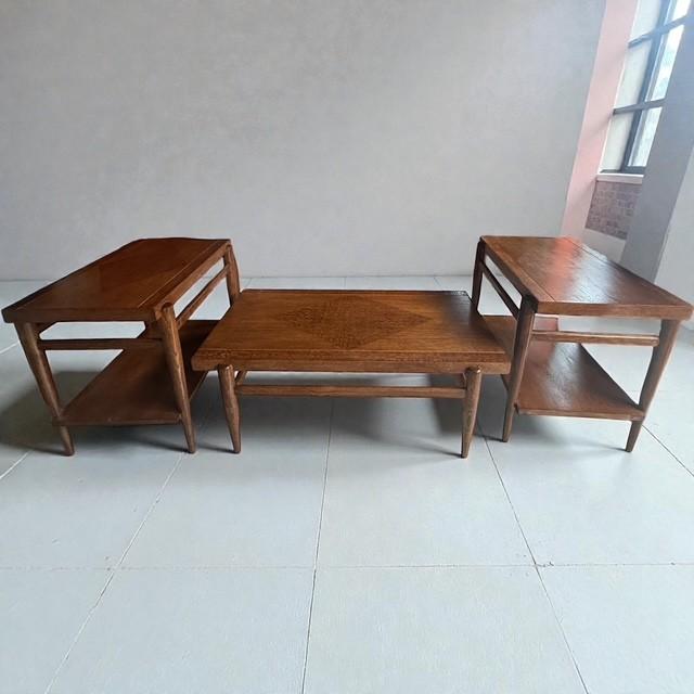 1955 Vintage Lane Altavista 3-Piece Table Set MCM Walnut, Refinished Style 911 For Sale - Image 12 of 12