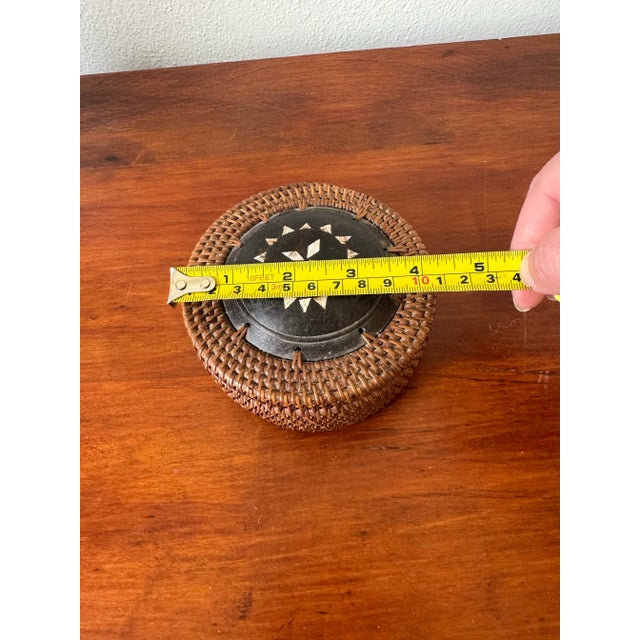 Wood Indonesian Lombok Style Lidded Basket/Box With Mother of Pearl Inlay For Sale - Image 7 of 8