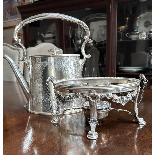 Mid 19th Century 1960s Boardman & Glossop SilverPlate Tilt Top Tea Pot With Stand 15" Tall. Floral, Ferns and Butterflies For Sale - Image 5 of 12