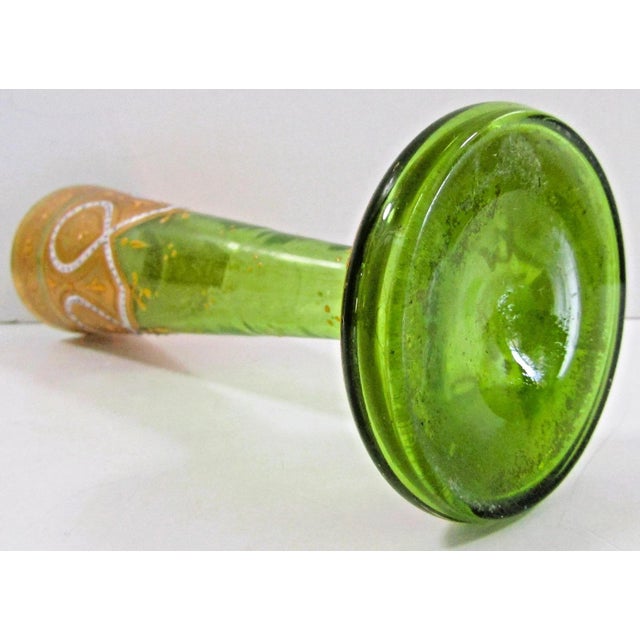 Antique Bohemian Moser-Style Green Glass Stick Vase Gold Gilding and Enamel For Sale - Image 10 of 12
