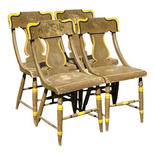Early 19th Century Antique Set of 4 New England Sheraton Fancy Paint Dining Chairs For Sale
