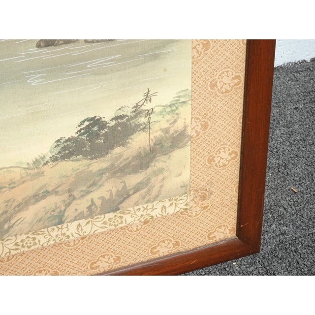 Paper Tall Vintage Japanese Panel Screen Picture Forest Landscape and Signed For Sale - Image 7 of 18