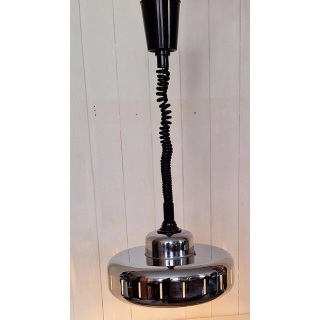 Metal Height-Adjustable Inside-Painted Pendant with Outside-Chromed Metal Shade, 1970s For Sale - Image 7 of 7