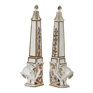 Pair Elephant Obelisks Glazed Terra Cotta, Italian For Sale
