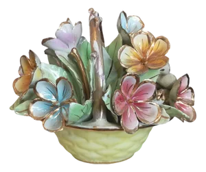 Porcelain Flowers Bouquet Flower Basket, 1960s
