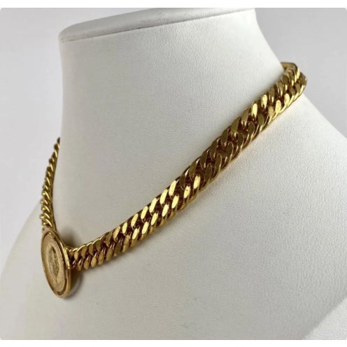 Miriam Haskell Gold-Tone Adjustable Curb-Link Chain and Coin Medallion For Sale In Seattle - Image 6 of 11