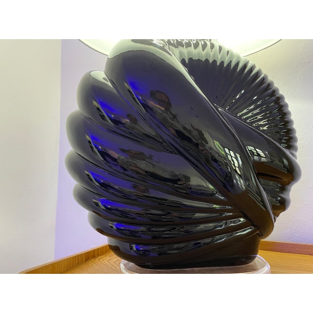 1980s Art Deco Revival, Van Teal Table Lamp, Black Ceramic Glase, Lucite Base. Euc. For Sale - Image 9 of 17