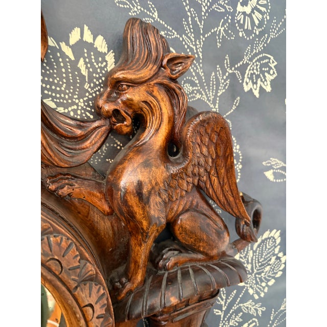 19th Century French Black Forest Style Carved Griffin Mirror For Sale - Image 9 of 12
