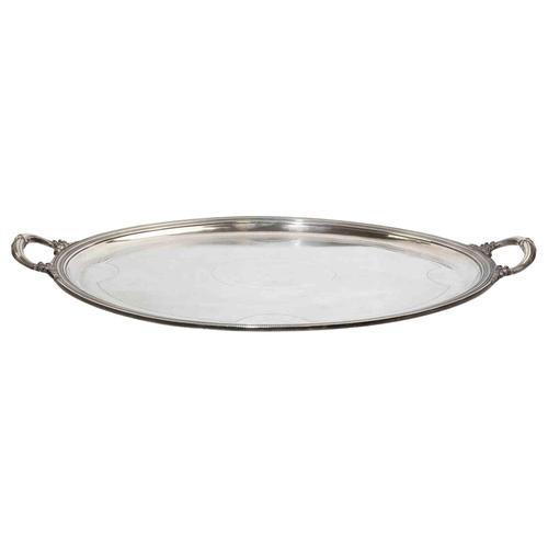 Large Vintage Silver-Plated Oval Serving Tray with Ornate Handles from Christofle, 1970s For Sale - Image 9 of 9