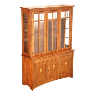 Stickley Mission Collection Oak Harvey Ellis Inlaid China Cabinet For Sale