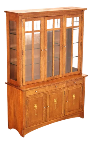 Stickley Mission Collection Oak Harvey Ellis Inlaid China Cabinet