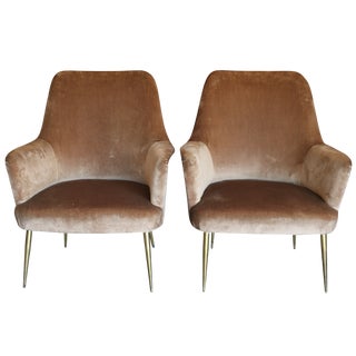 Vintage Italian Armchairs With Brass Legs - Pair For Sale