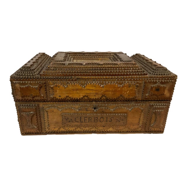 Mid 19th Century Hand Carved French Tramp Art Box For Sale