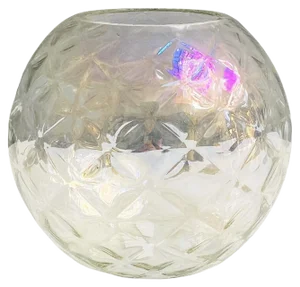 Italian Modern Transparent Spherical Glass Vase with Rhomboidal Motifs, 1980s