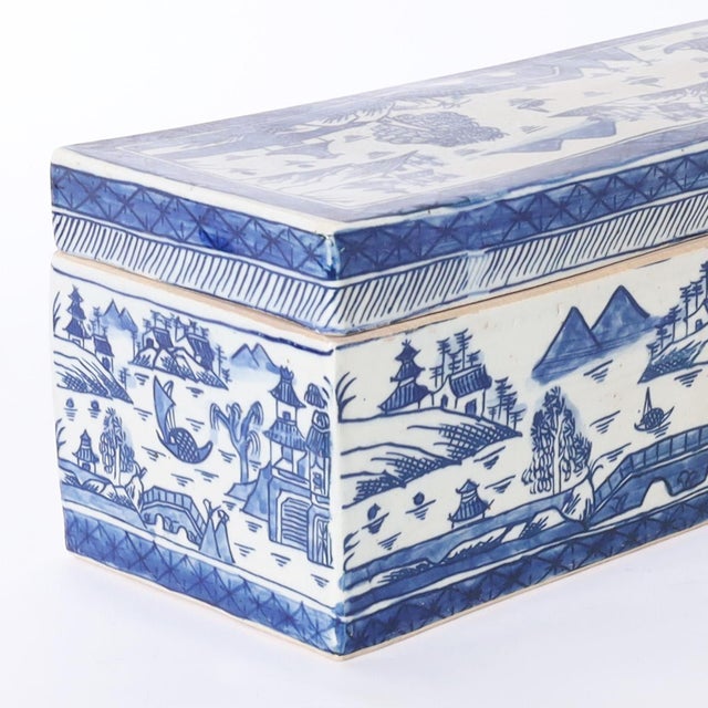 Blue and White Porcelain Rectangular Lidded Box Chairish