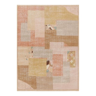 Vintage Zeki Müren Rug, Pink and Beige-Brown Geometric Patterns - Rug & Kilim For Sale