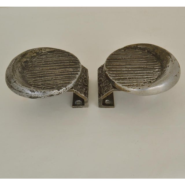 Brutalist Push and Pull Round Door Handles in Aluminum and Bronze 1970s, Set of 2 For Sale - Image 6 of 8