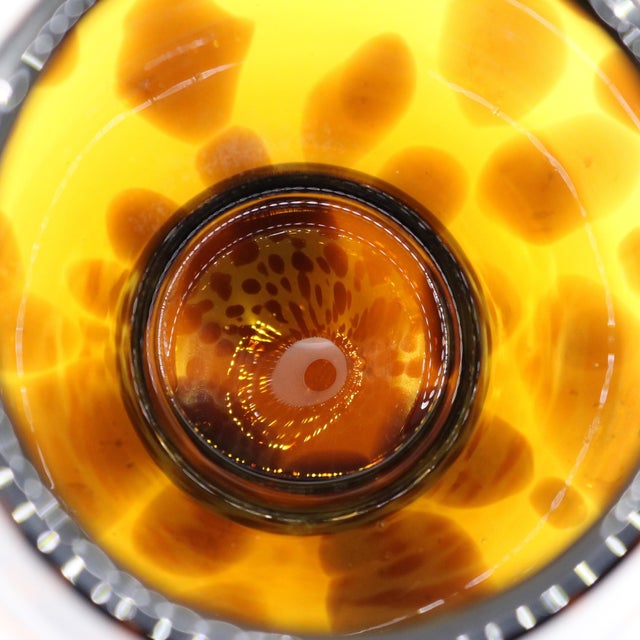 Amber Vintage Hand-Blown Amber Tortoiseshell Art Glass Vase / Votive Holder For Sale - Image 8 of 10