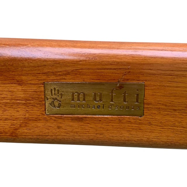 A Matching Pair of Safari Chairs by Michael D'Souza Suede & Walnut Open Frame Safari Chairs With Sling Arms In the Style...