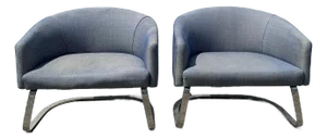 Mid 20th Century Milo Baughman Style Chrome Metal Mid Century Modern Dining Chairs Set of 2