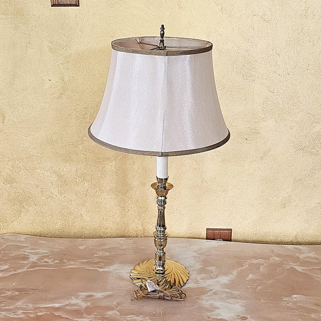 Late 20th Century Vintage Glenn Nelson Brass Candlestick Table Lamp, Hollywood Regency Style, 28” Tall For Sale - Image 5 of 18