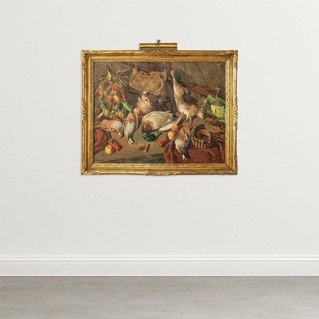 Signed large substantial framed still life study of mediterranean fruit and various wildfowl including the gamekeeper's...