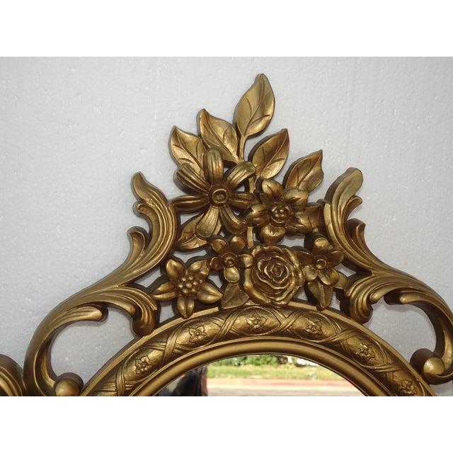 1970s Vintage Syroco French Provincial Ornate Gold Oval Mirror ~ Hollywood Regency For Sale - Image 5 of 12