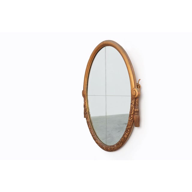 French Art Deco Oval Mirror in Gilded Oak, 1920s For Sale - Image 6 of 11