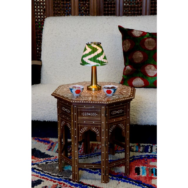 Contemporary 21st Century Brass Finish Lamp with Green Ikat Lampshade For Sale - Image 3 of 6
